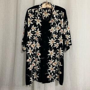 puritan XL Black Ivory Orchid Shirt Sleeve Button Down Collared Hawaiian Shirt
